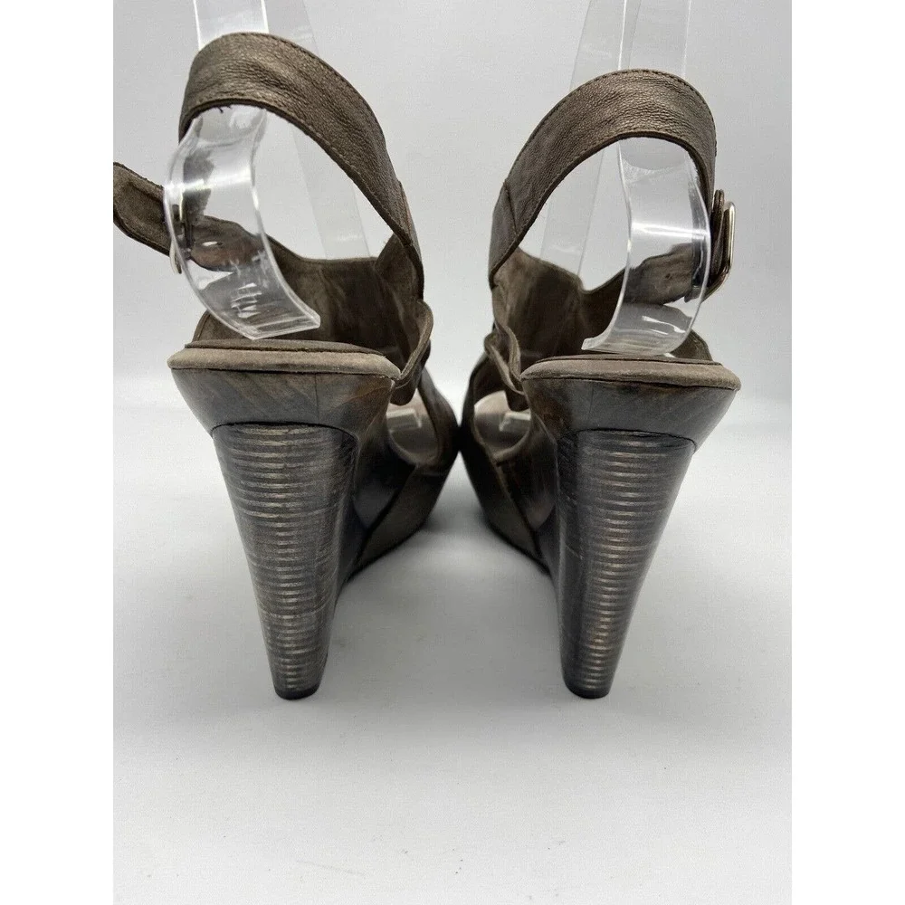 Calleen Cordero Sandals‎ Womens Sz 8 Brown Metallic Leather Sling Back Wedges